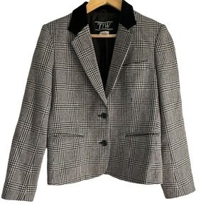 TJW Vintage Womens Size 10‎ Houndstooth Plaid Blazer Jacket with Velvet Collar